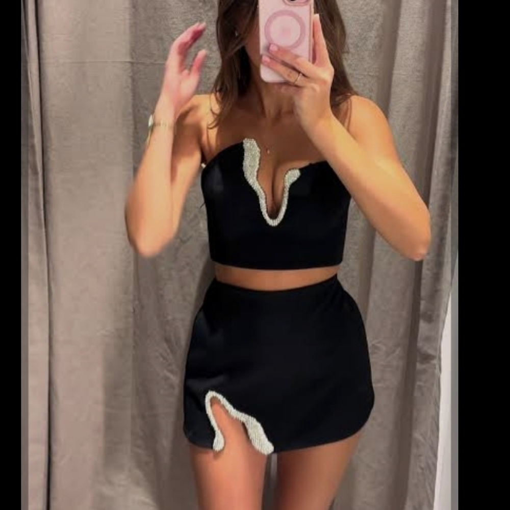 Zara Set 2 Pc Skirt and Top Jewel Black